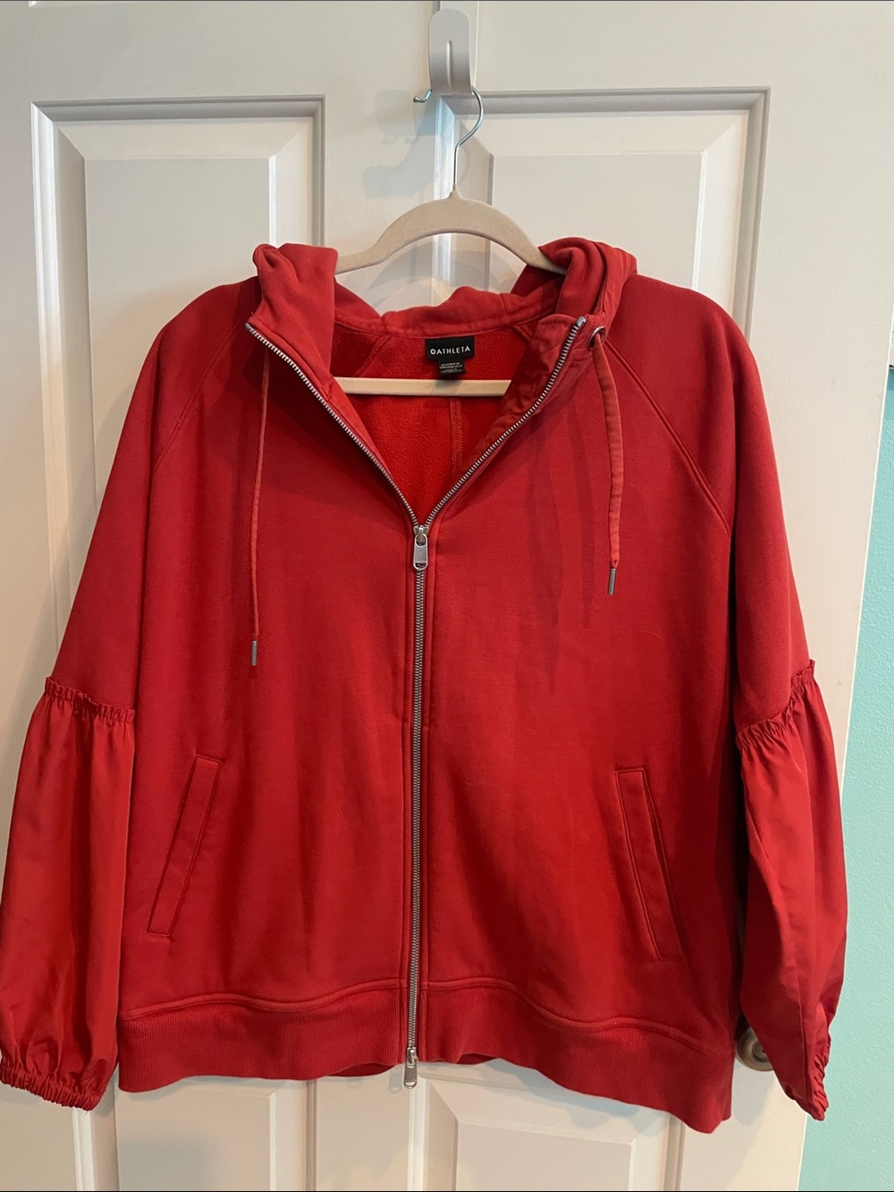 Athleta Red Hooded Zip-Front Jacket